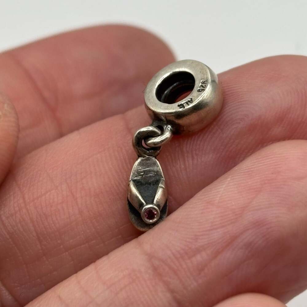 Pandora Sterling Silver Retired Flip Flop Dangle Charm Red CZ 2.09g
